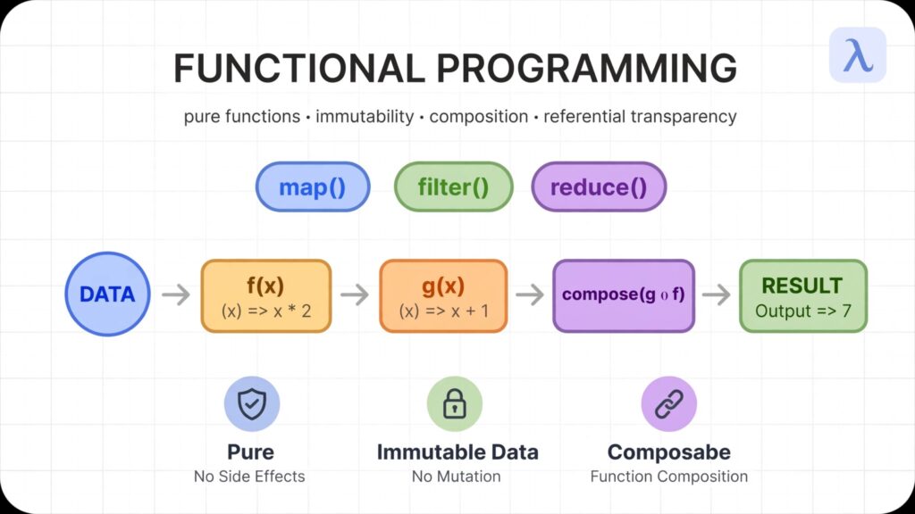 Functional programming in TypeScript illustrated with pure functions and composition